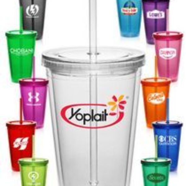 16 Oz. Double Wall Acrylic Tumbler with Straw