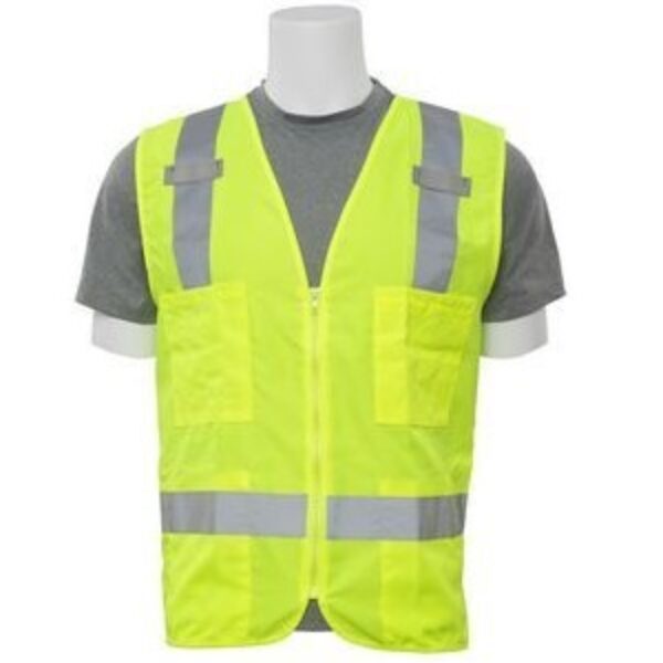 Class 2 Surveyor's Woven Oxford Hi-Viz Lime Vest with Zipper